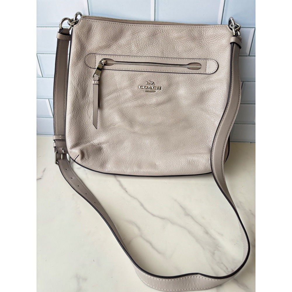 Coach Mae Pebble Leather Crossbody Taupe F34823 Silver Hardware